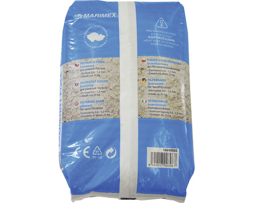 Filtrační písek, zrnitost 0,6 až 1,2 mm, přibližně 25 kg