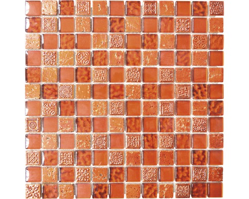 Skleněná mozaika XCM CB 30 MIX ČERVENÁ 30x30 cm