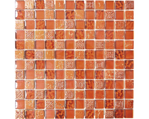 Skleněná mozaika XCM CB 30 MIX ČERVENÁ 30x30 cm Mozaiková dlaždice s různými povrchy