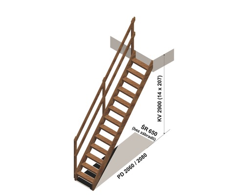 Dřevěné schodiště se zábradlím a rozměry