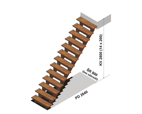 Ilustrace dřevěného schodiště s rozměry