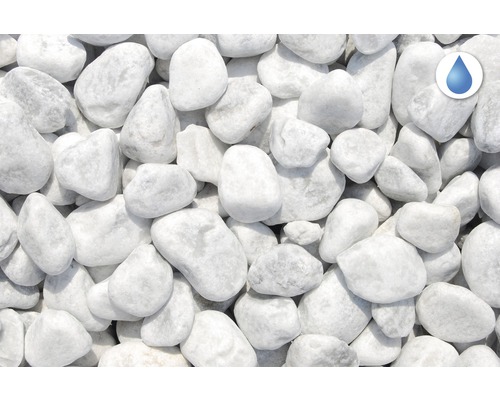 Bílé okrasné oblázky se symbolem propustnosti vody