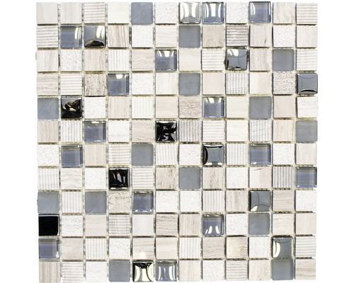 Skleněná mozaika s přírodním kamenem XCM HQ20 MIX SVĚTLE ŠEDÁ 30x30 cm