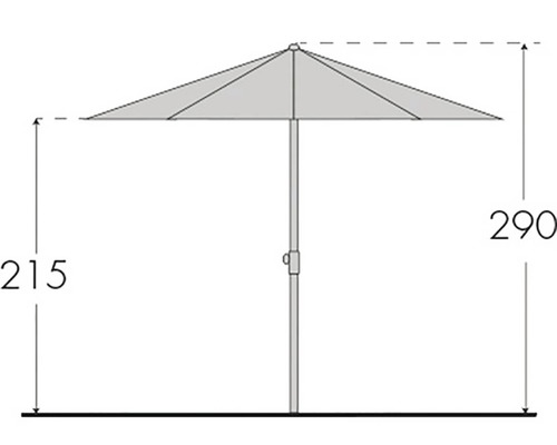Technický nákres slunečníku s výškou