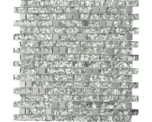 Skleněná mozaika XCM MV728 MIX ZELENOŠEDÁ 29,8x30,4 cm Mozaiková rohož se skleněnými a kovovými prvky