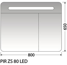 Technický výkres zrcadla s LED osvětlením a rozměry 800 x 650 mm