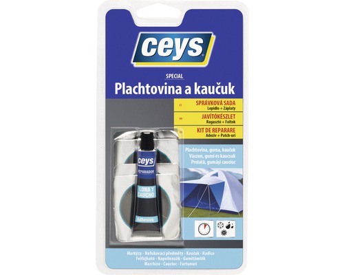 Sada lepidla a záplat na plachtovinu a kaučuk Ceys 7 ml Ceys Sada na opravu plachet a gumy včetně lepidla a záplat