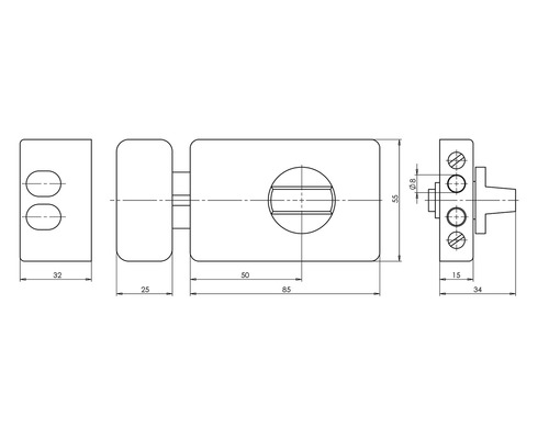 Technický nákres dveřního závory s rozměry