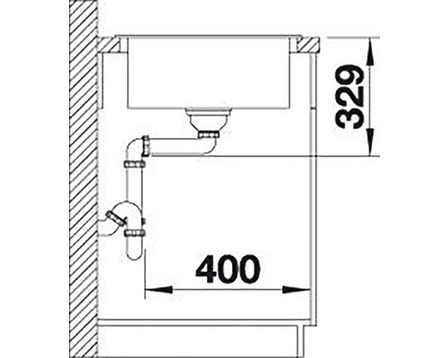 Technický nákres umyvadla o rozměrech 329 a 400