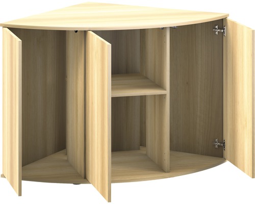 Rohová skříňka se třemi dvířky a jednou policí