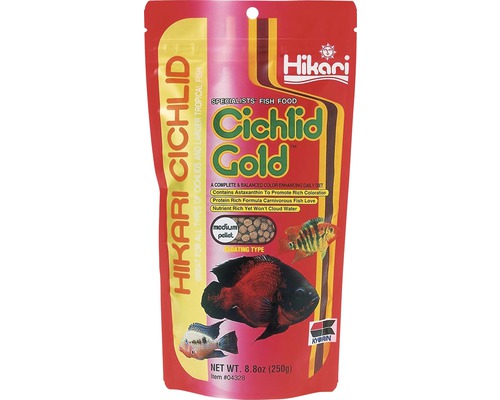 Krmivo pro cichlidy HIKARI Cichlid Gold medium 250g Krmivo pro ryby Hikari Cichlid Gold v červeném obalu