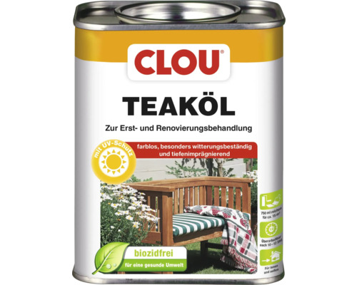 Teakový olej na zahradní nábytek Clou 0,75 l-0