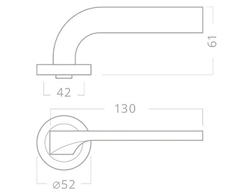 Technický výkres kliky dveří s rozměry