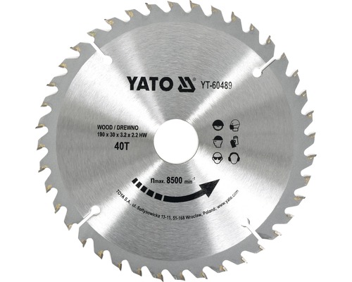 Kotouč na dřevo Yato YT-60489, 190 x 30 mm 40z-0