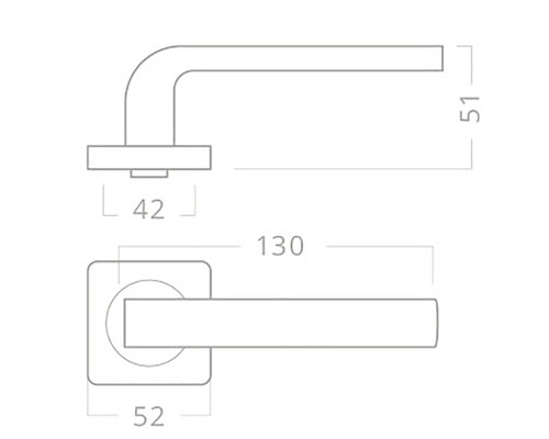 Technický výkres kliky dveří s rozměry