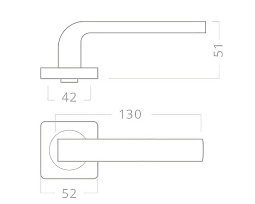 Technický nákres kliky dveří s rozměry