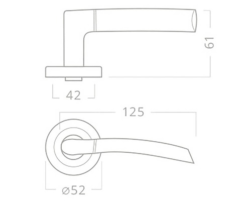 Technický výkres kliky dveří s rozměry