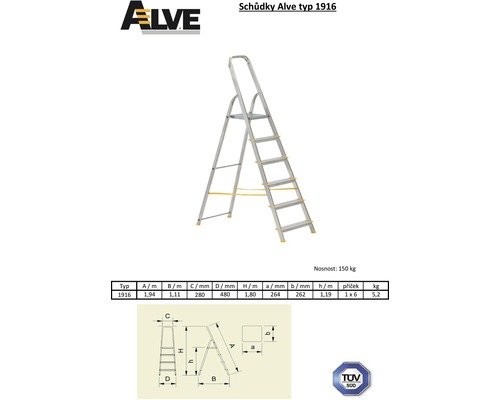 Hliníkový skládací žebřík se šesti stupni a maximální nosností 150 kilogramů