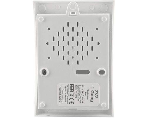 Elektronický zvonek ZV2 s technickými údaji na zadní straně