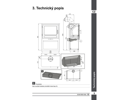 Technický nákres kamen s rozměry