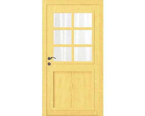 Dřevěné rámové dveře se skleněnou vložkou a klikou