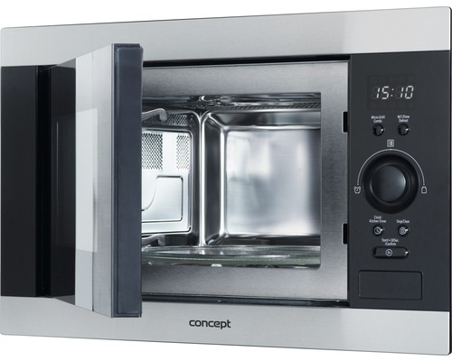 Otevřená nerezová mikrovlnná trouba s ovládacím panelem