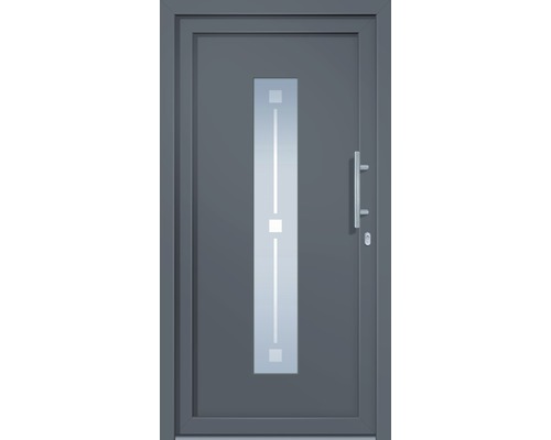 Vchodové dveře s obdélníkovou skleněnou vložkou a madlem