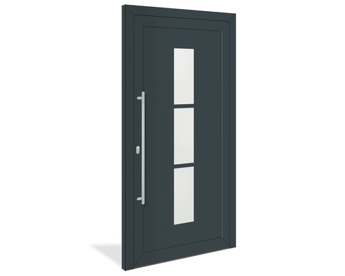 Vchodové dveře se skleněnou vložkou a nerezovou klikou