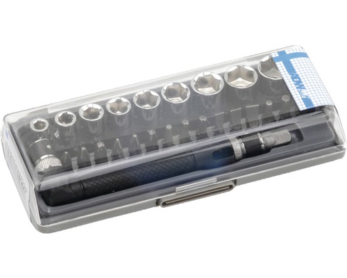 Sada nástrčných klíčů s bity a šroubovákem v úložném boxu