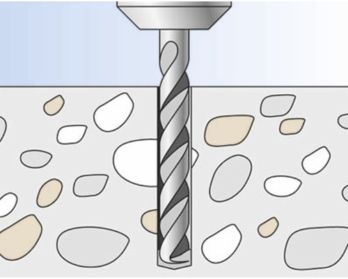 Ilustrace vrtačky vrtající do betonu