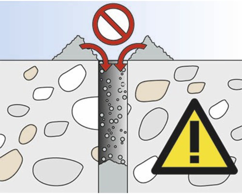 Ilustrace s výstražným symbolem: Vkládání nečistot do vrtané díry je zakázáno.