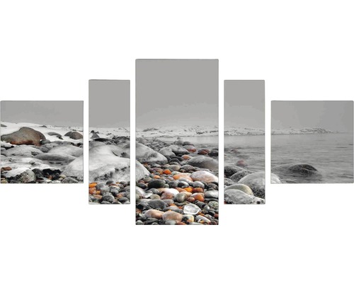 Obraz na plátně pětidílný motiv kameny na pláži 80x160cm