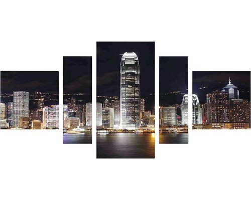 Obraz na plátně pětidílný motiv noční město 80x160cm