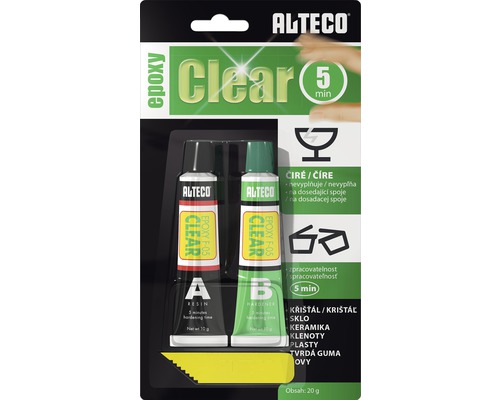 ALTECO Dvousložkové čiré epoxidové lepidlo, 20g Alteco epoxidová pryskyřice čirá, 20 gramů, pro lepení skla, keramiky, šperků, plastů a gumy