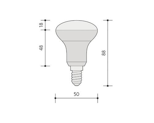 Technický nákres reflektorové lampy s rozměry