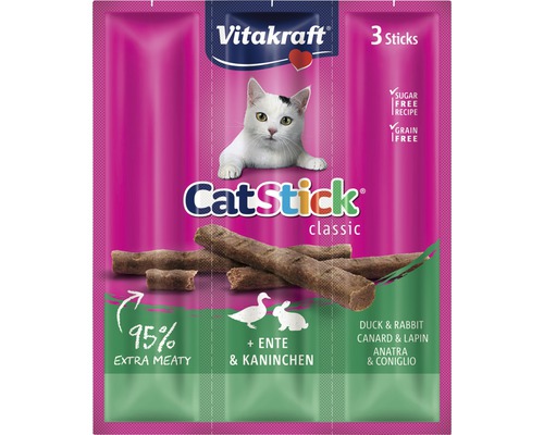 Pamlsky pro kočky, tyčinky Vitakraft kachna a králík, 3 ks 18 g Vitakraft Catstick Classic pochoutka pro kočky s kachnou a králíkem, 3 kusy