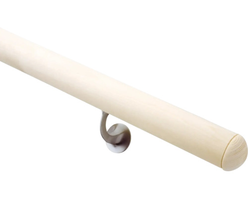 Smrkové zábradlí Pertura Ø 52 mm 1500 mm, komplet včetně příslušenství (92) Dřevěné madlo s kovovým držákem