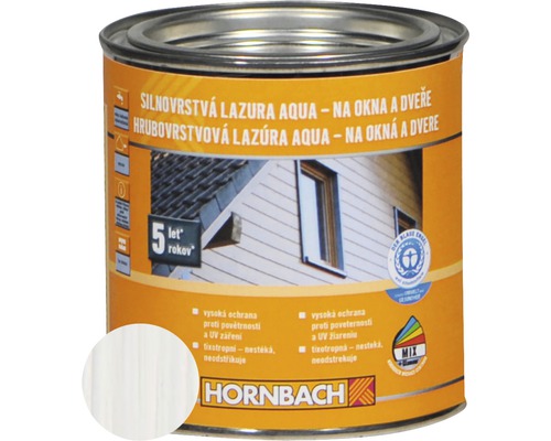 Lazura na dřevo Hornbach Aqua silnovrstvá 0,75 l bílá Plechovka lazury na dřevo na okna a dveře