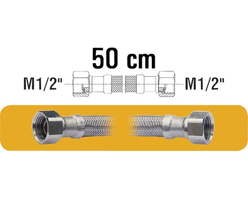Hadice pro připojení vodáren M1/2"xM1/2" 50 cm nerez