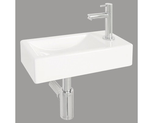 Umývátko Differnz - sanitární keramika bílá chrom 38 x 18 x 8 cm 38.004.18 Umyvadlo s baterií a sifonem