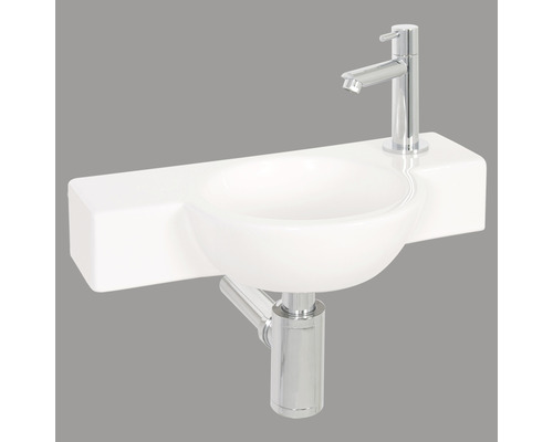 Umývátko Differnz - sanitární keramika bílá chrom 40 x 23 x 8 cm 38.004.19 Keramické umyvadlo s vodovodní baterií a sifonem