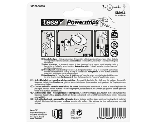 Lepicí háčky Tesa Powerstrips, odnímatelné beze stop, včetně čtyř lepicích proužků