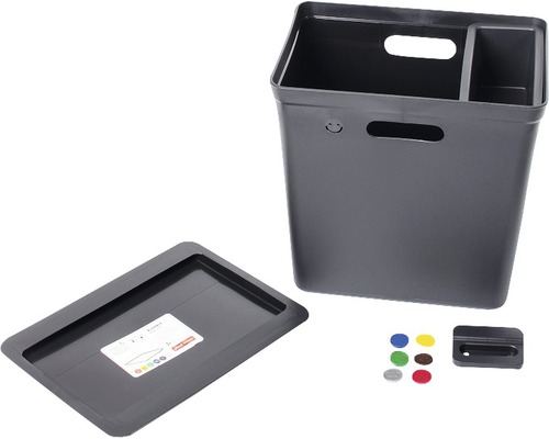 Koš na tříděný odpad s víkem a barevnými značkami pro třídění odpadu