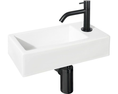 Obdélníkové keramické umyvadlo na desku s vodovodní baterií