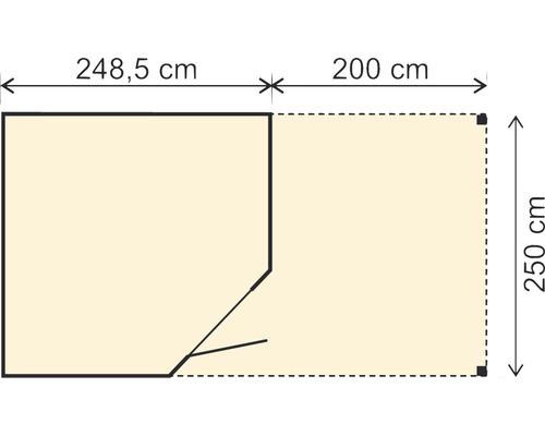 Půdorys s rozměry 248,5 cm, 200 cm a 250 cm