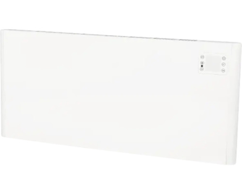 Bílý elektrický radiátor s ovládacím panelem