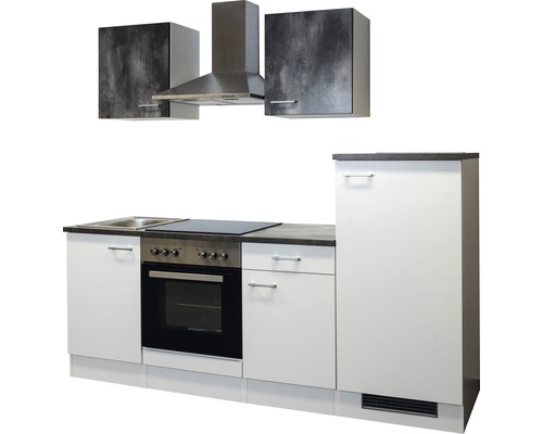 Kuchyňská linka s dřezem, sporákem, troubou, digestoří a skříňkami