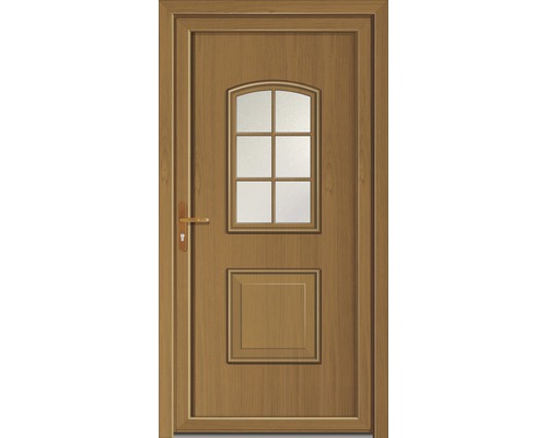 Dřevěné dveře se skleněnou výplní a klikou