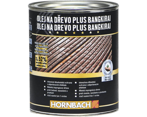 Plechovka Hornbach Olej na dřevo Plus Bangkirai pro ochranu venkovních dřevěných povrchů.