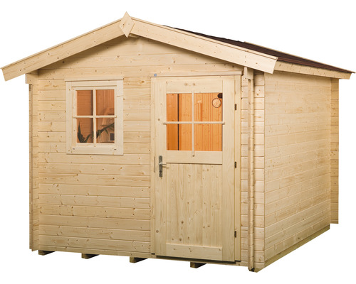 Dřevěný zahradní domek s oknem a dveřmi